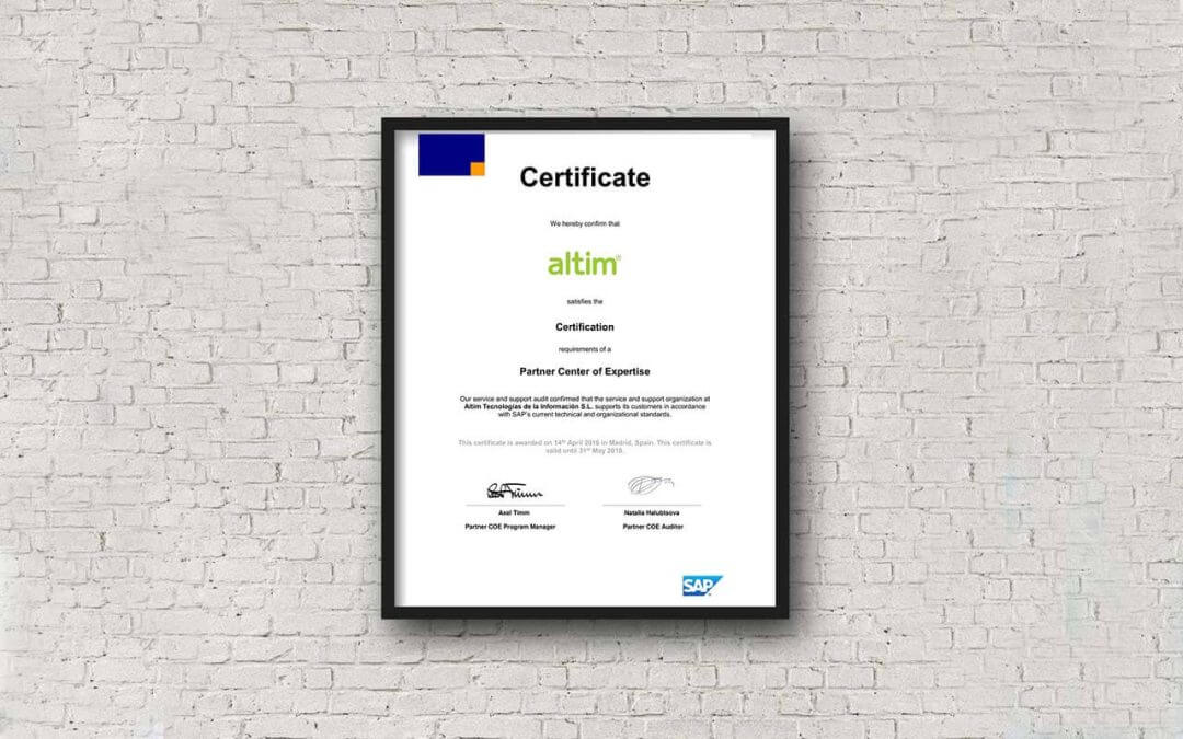 Altim renueva su certificación en Soporte SAP